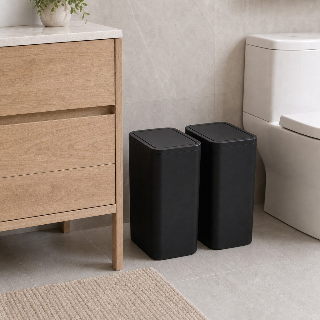 Cozy Haven Slim Press Lid Bathroom Trash Can - 10L - black 2-pack 10L trash cans bathroom lifestyle