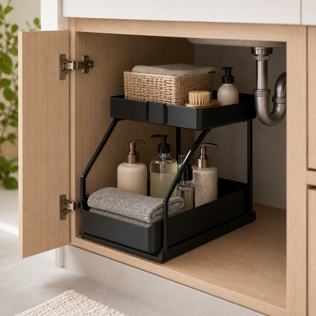 Cozy Haven Black Under-Sink Pull-Out Organizer - black under-sink pull-out organizer cabinet view