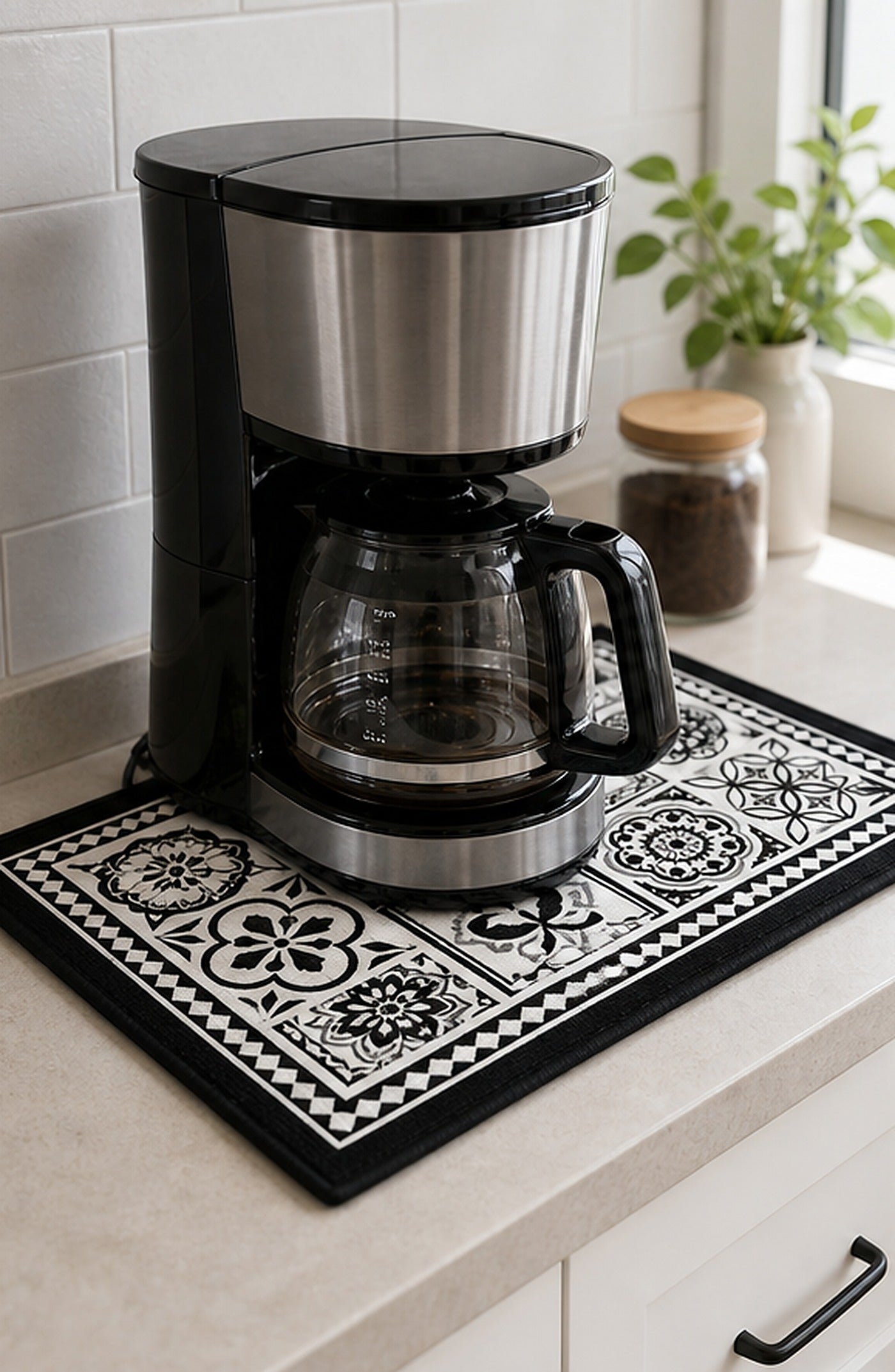 Cozy Haven Black and White Coffee Maker Drying Mat lifestyle image 1