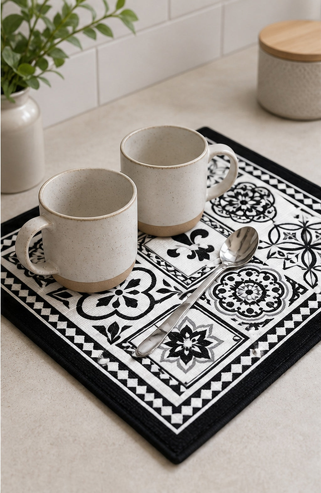 Cozy Haven Black and White Coffee Maker Drying Mat lifestyle image 2