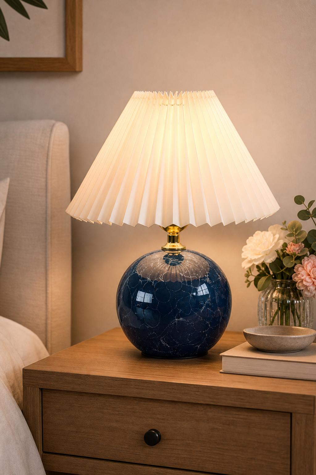Cozy Haven Blue Ceramic Pleated Table Lamp lifestyle image 4