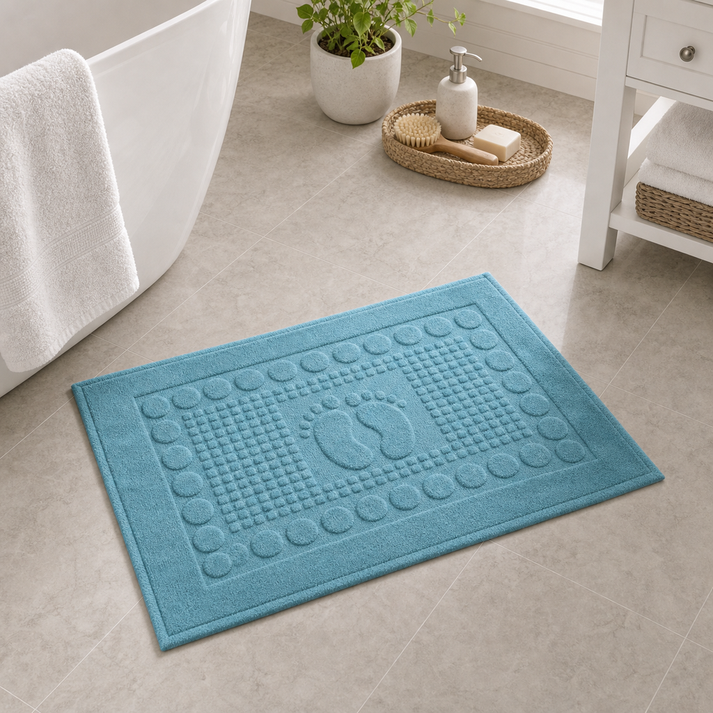 Cozy Haven Cotton Bath Mat - Blue Footprint lifestyle bathroom scene