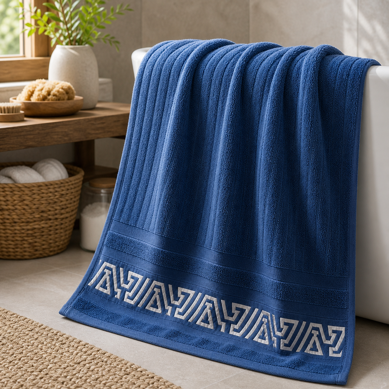 Cozy Haven Ribbed Stonewashed Cotton Bath Towel - Blue