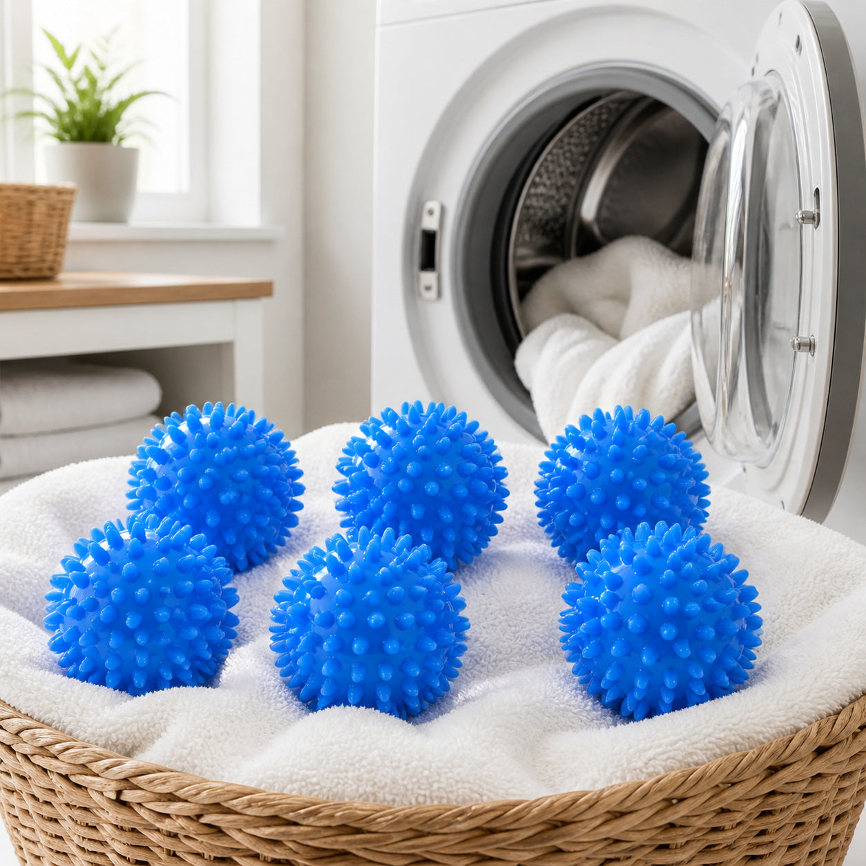 Cozy Haven Blue Reusable Laundry Ball - 6 Pieces exact lifestyle laundry image