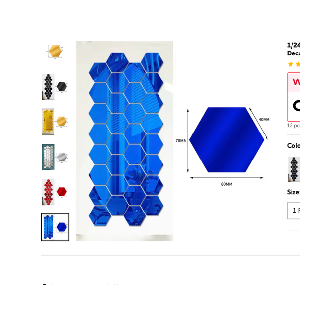 Cozy Haven Hexagon Mirror Wall Tiles Set - 12 Pack Geometric Acrylic Reflective Decor Stickers - Living Room & Bedroom supplier exact visual Blue