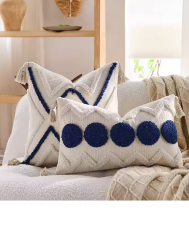 Cozy Haven Fringe Tufted Pillow Cover Set supplier reference Blue