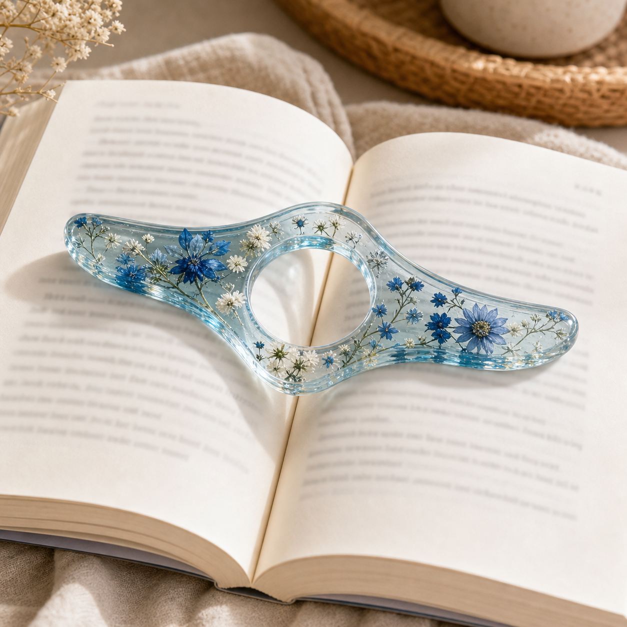 Cozy Haven Floral Resin Book Page Holder - blue floral resin book page holder