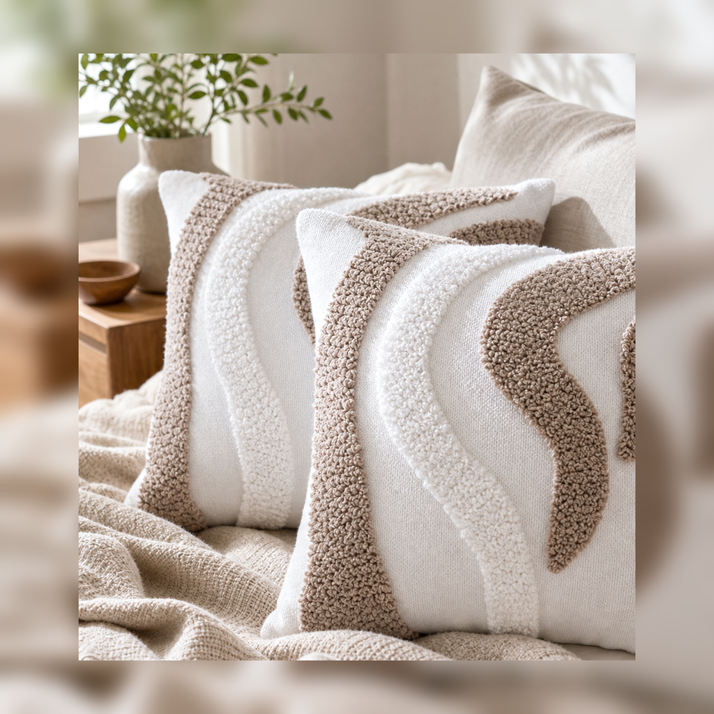 Cozy Haven Boho Wave Tufted Pillow Cover lifestyle image 2