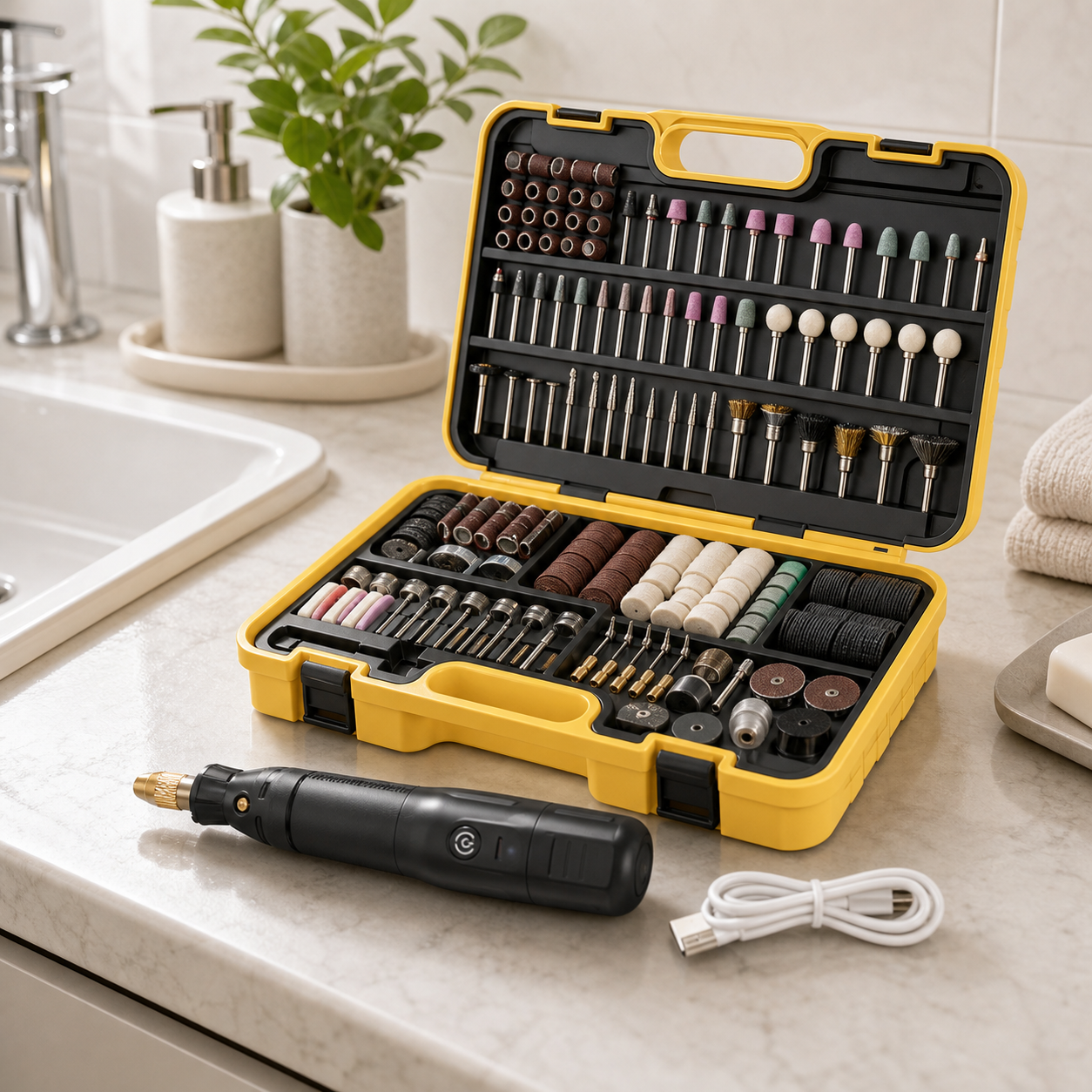 Cozy Haven Box Set + 266-Piece Brush Set Mini Cordless Cleaning Drill Brush Kit lifestyle image box_266