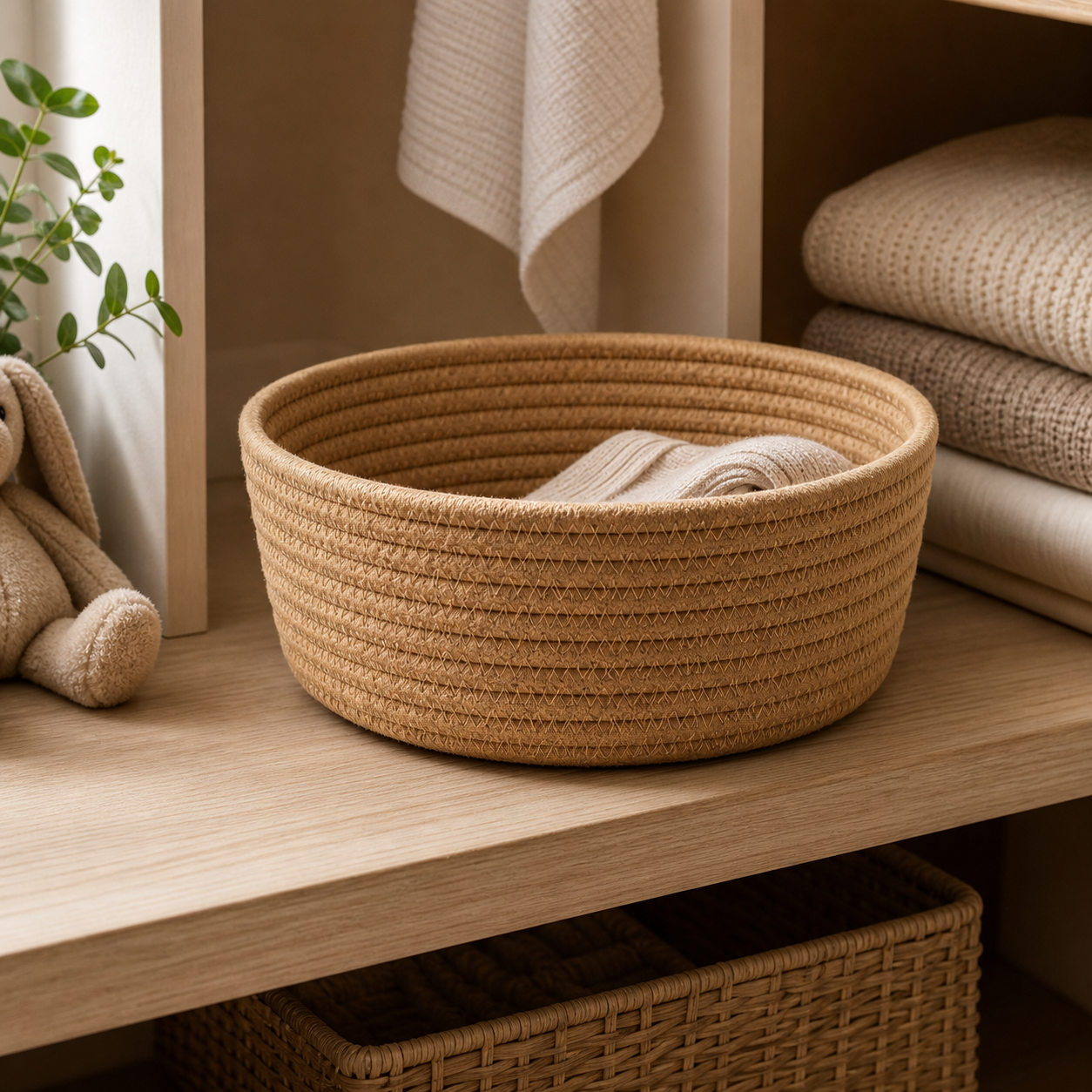 Cozy Haven Woven Cotton Rope Storage Basket lifestyle image 1 for Brown