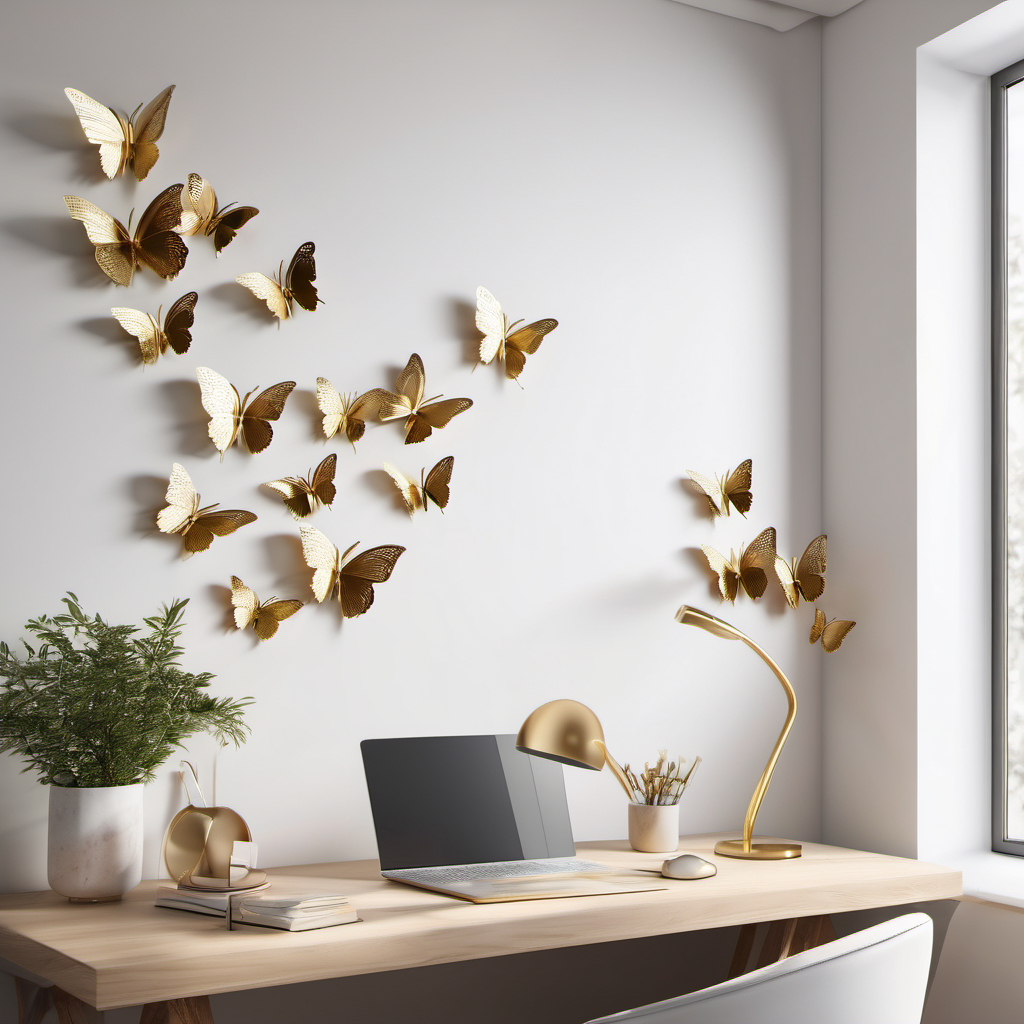 3D Butterfly Wall Stickers - 24 Piece Set | Gold Metal Wall Art for Bedroom & Living Room