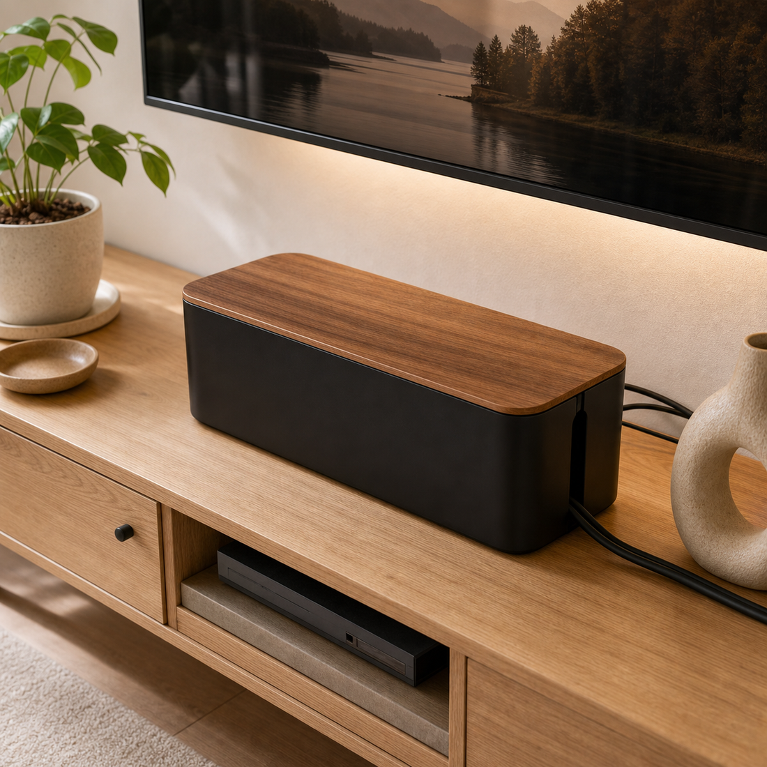 Black Wood-Look Cable Management Box
