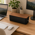 Cozy Haven Cable Management Box - medium black with wood-look lid lifestyle