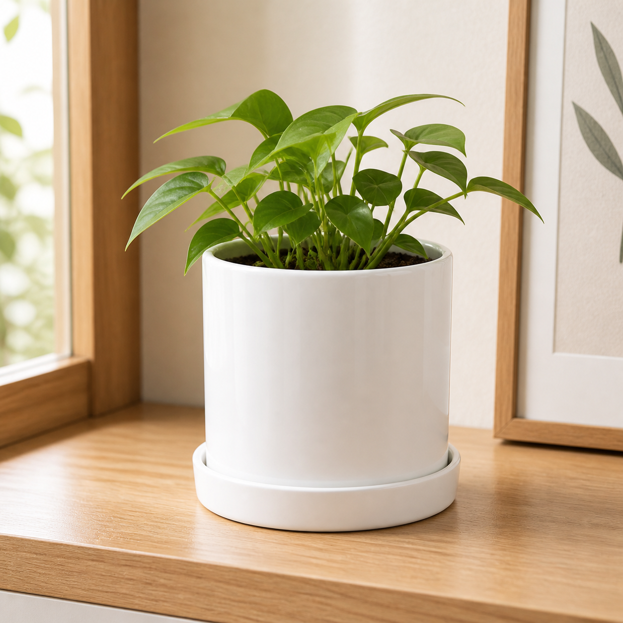 Cozy Haven Ceramic Planter with Tray Set lifestyle image 1 for White