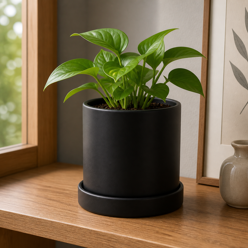 Cozy Haven Ceramic Planter with Tray Set lifestyle image 2 for Black