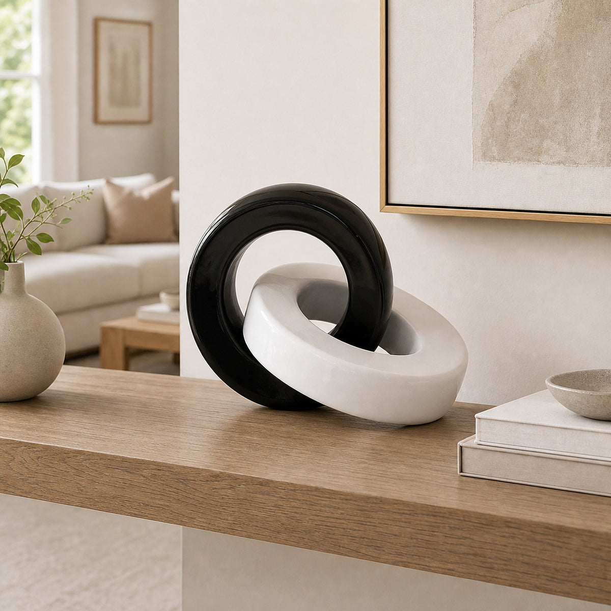 Cozy Haven Ceramic Knot Sculpture Accent styled in a home setting