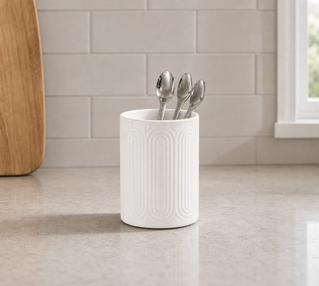 Cozy Haven White Ceramic Utensil Crock Set - Small Crock