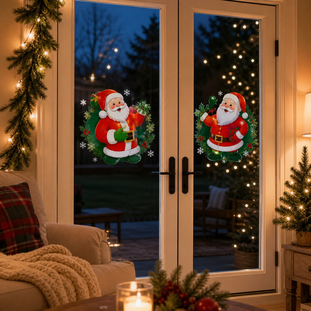 Cozy Haven Christmas Window Sticker Set styled lighting view 4