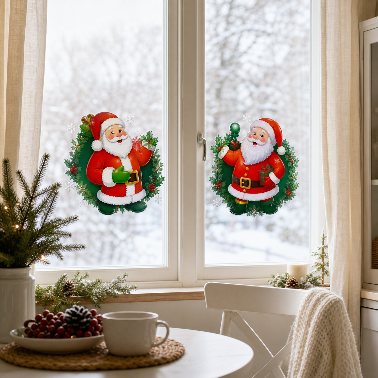 Cozy Haven Christmas Window Sticker Set styled lighting view 5
