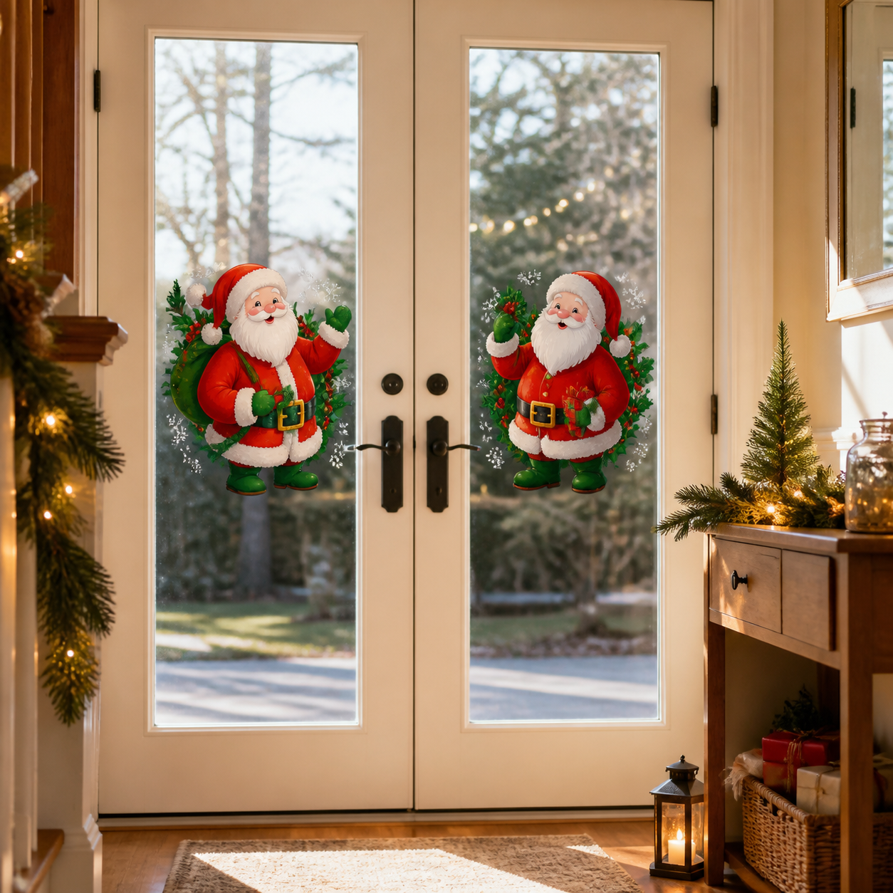 Cozy Haven Christmas Window Sticker Set styled lighting view 6