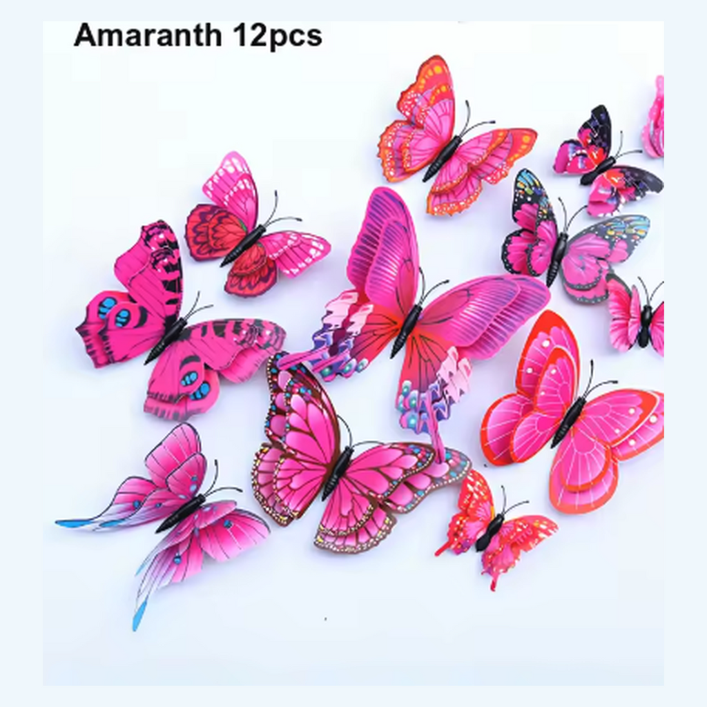 Cozy Haven 3D Butterfly Wall Decal Set - 48 Pack Removable Paper Art Stickers - Amaranth