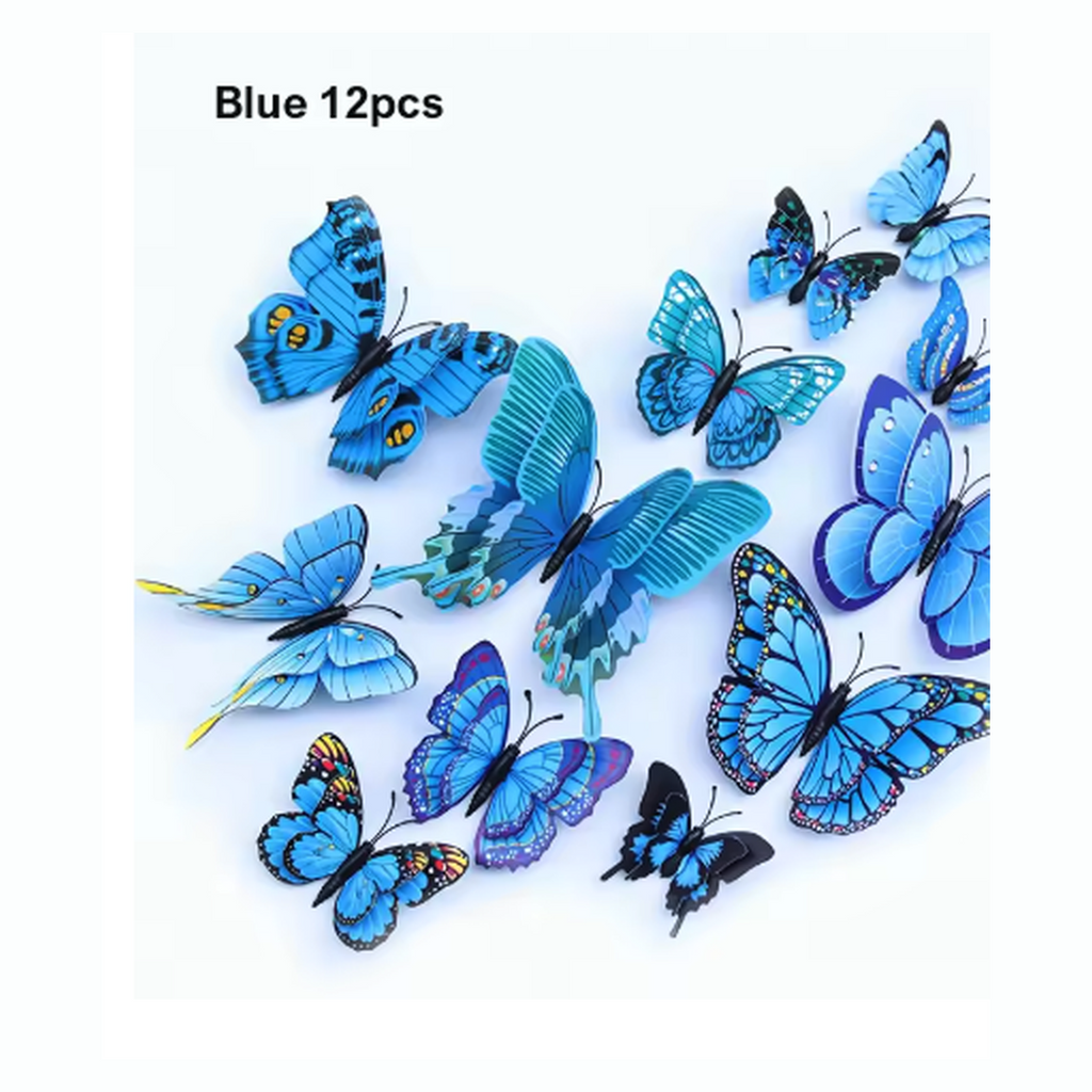 Cozy Haven 3D Butterfly Wall Decal Set - 48 Pack Removable Paper Art Stickers - Blue