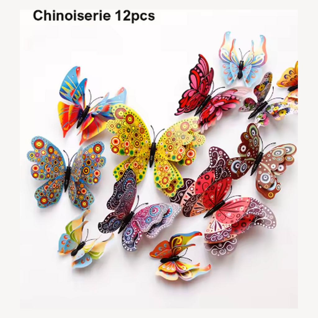 Cozy Haven 3D Butterfly Wall Decal Set - 48 Pack Removable Paper Art Stickers - Chinoiserie