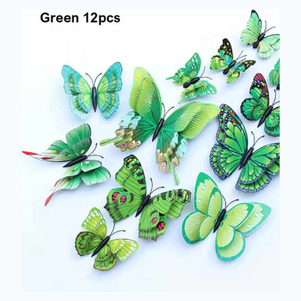Cozy Haven 3D Butterfly Wall Decal Set - 48 Pack Removable Paper Art Stickers - Green