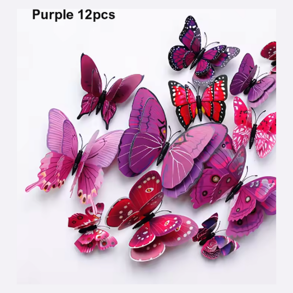 Cozy Haven 3D Butterfly Wall Decal Set - 48 Pack Removable Paper Art Stickers - Purple