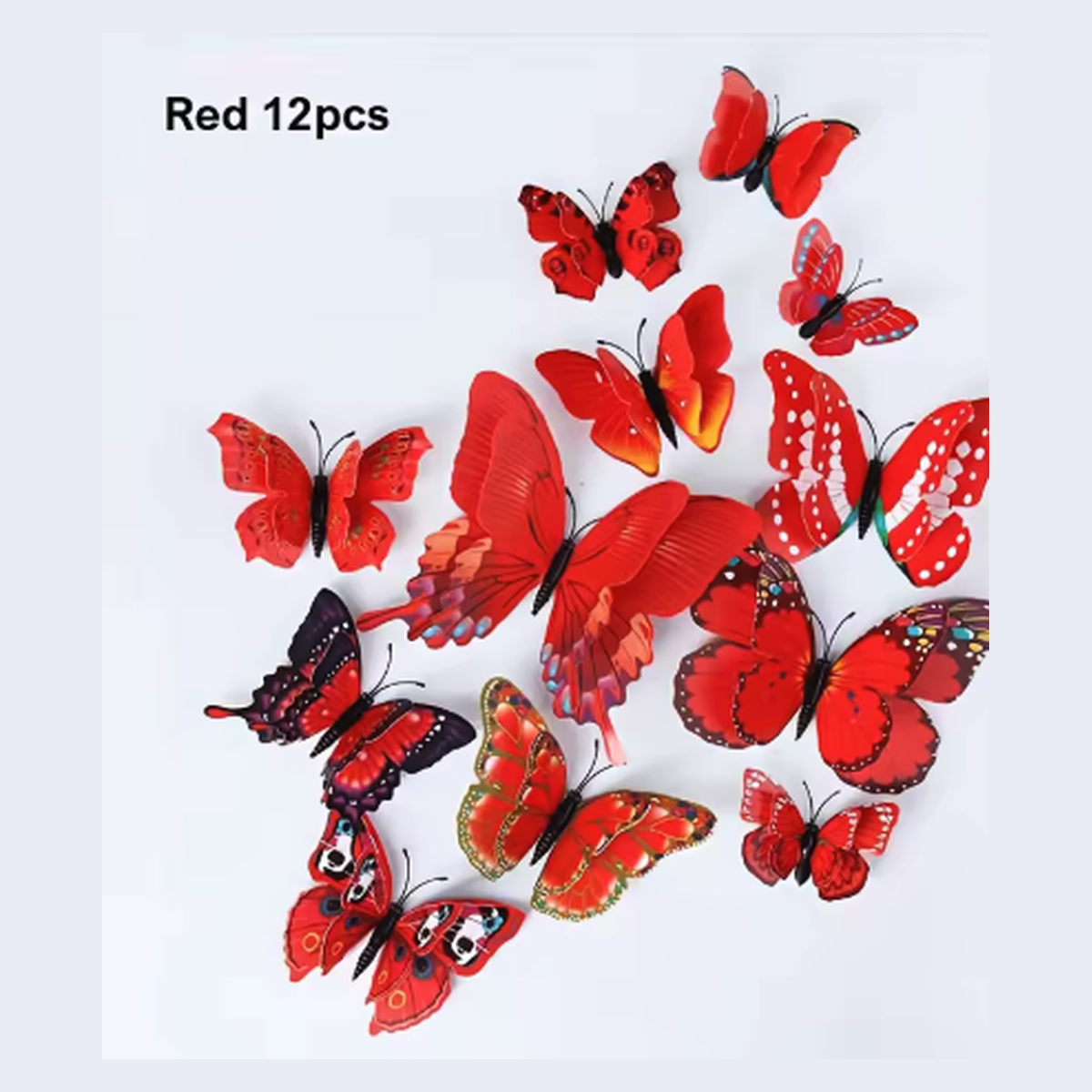 Cozy Haven 3D Butterfly Wall Decal Set - 48 Pack Removable Paper Art Stickers - Red