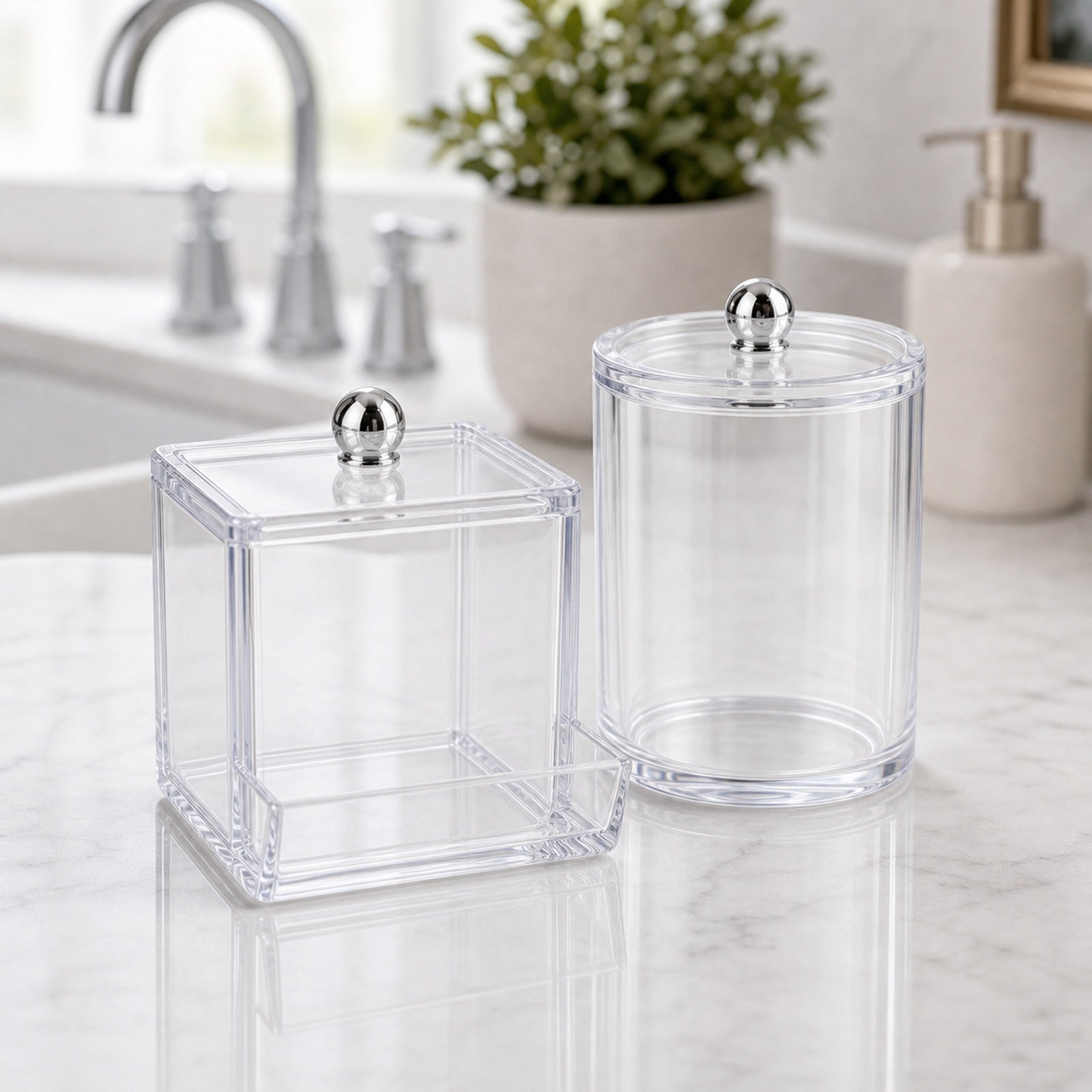 Cozy Haven Clear Cotton Swab and Pad Holder Sets - 2-piece clear cotton swab holder set on vanity