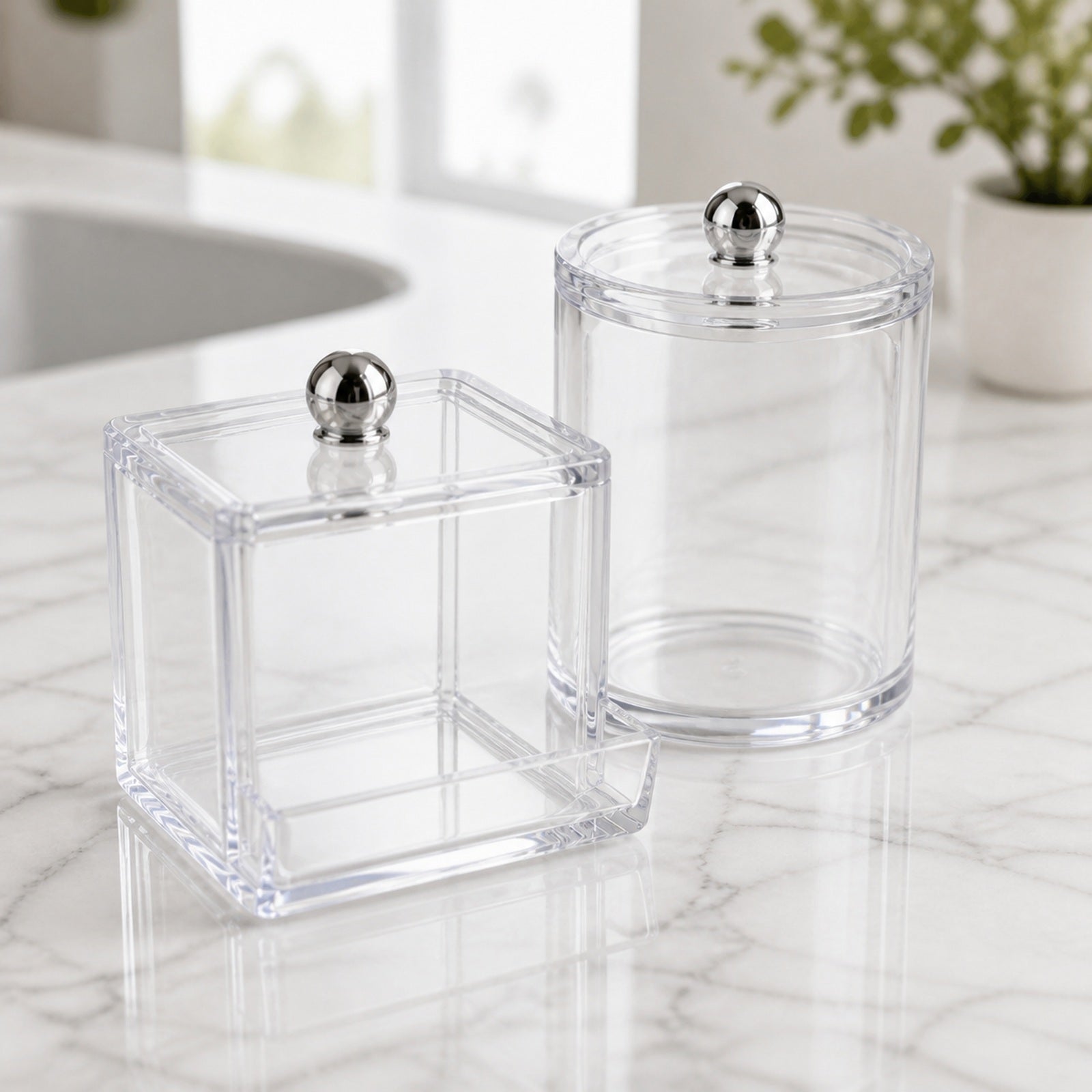 Cozy Haven Clear Cotton Swab and Pad Holder Sets - Style C 2-piece clear cotton swab and pad holder set