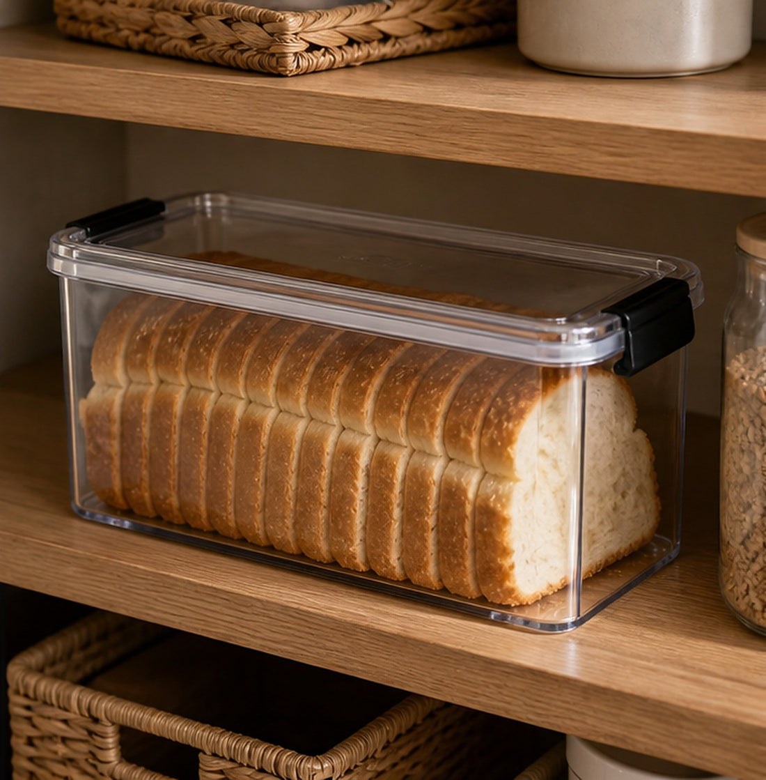 Clear Airtight Bread Box with Black Clips