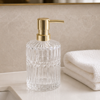 Cozy Haven Ribbed Glass Soap Dispenser - 13.3 oz styled bathroom view 2