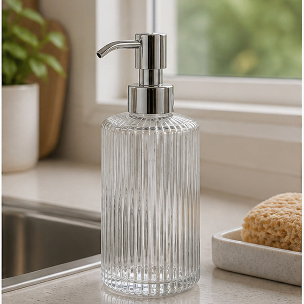 Cozy Haven Clear Ribbed Glass Soap Dispenser lifestyle image 2