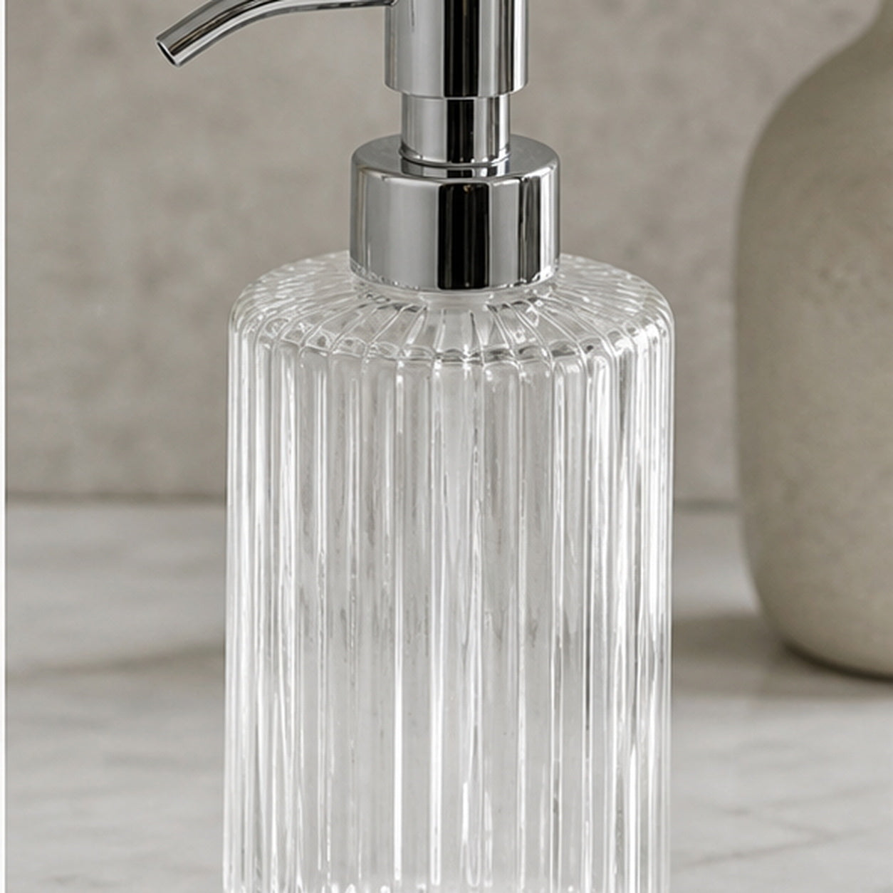 Cozy Haven Clear Ribbed Glass Soap Dispenser lifestyle image 3