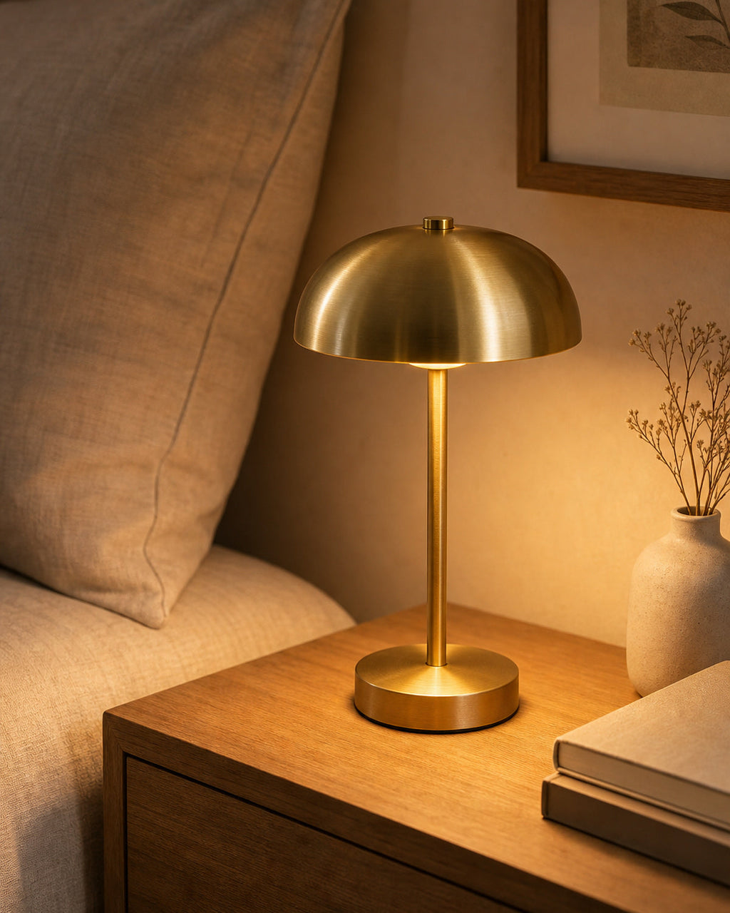 Cozy Haven Cordless Metal Mushroom Table Lamp lifestyle image 1 for Gold