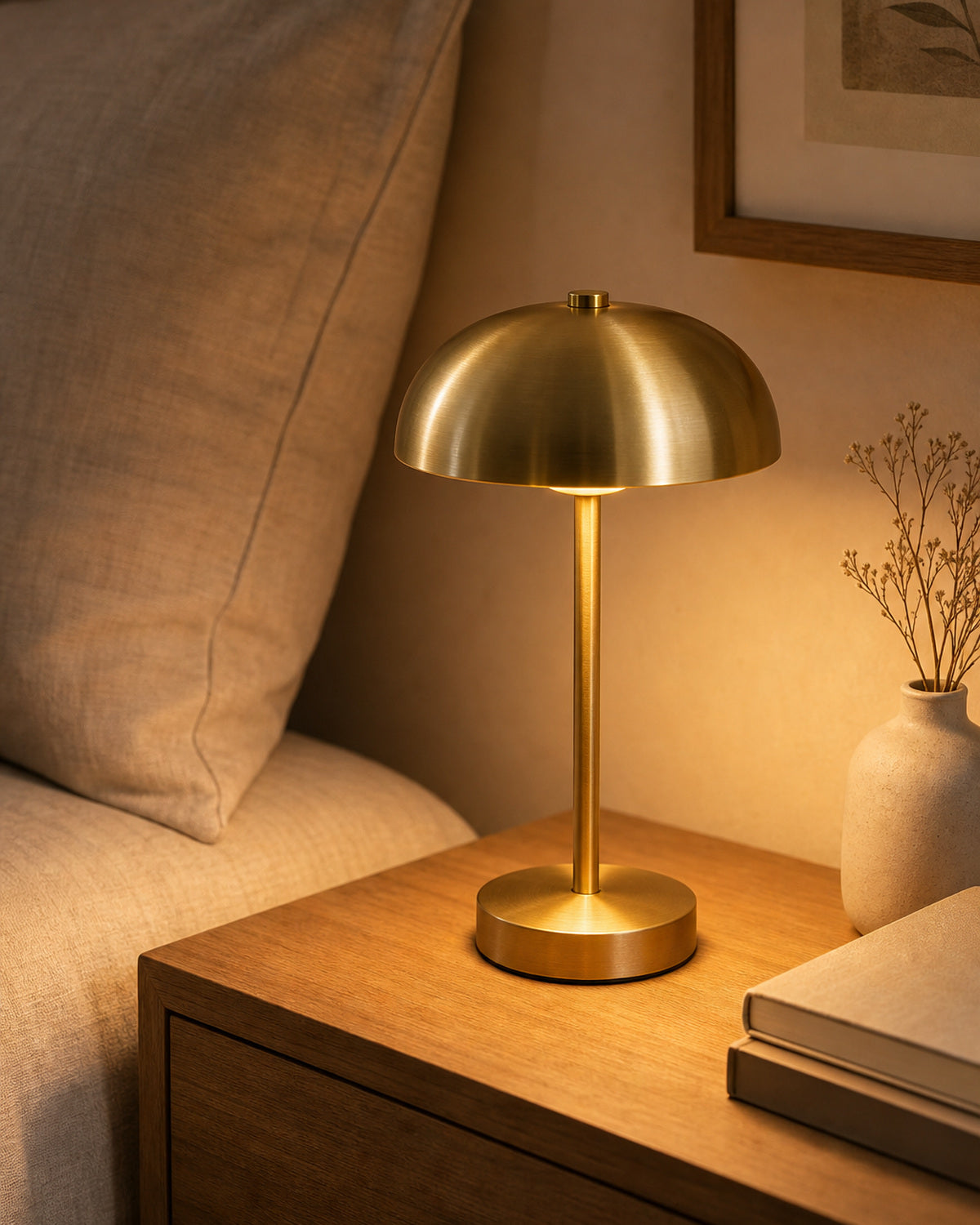 Cozy Haven Cordless Metal Mushroom Table Lamp lifestyle image 1 for Gold