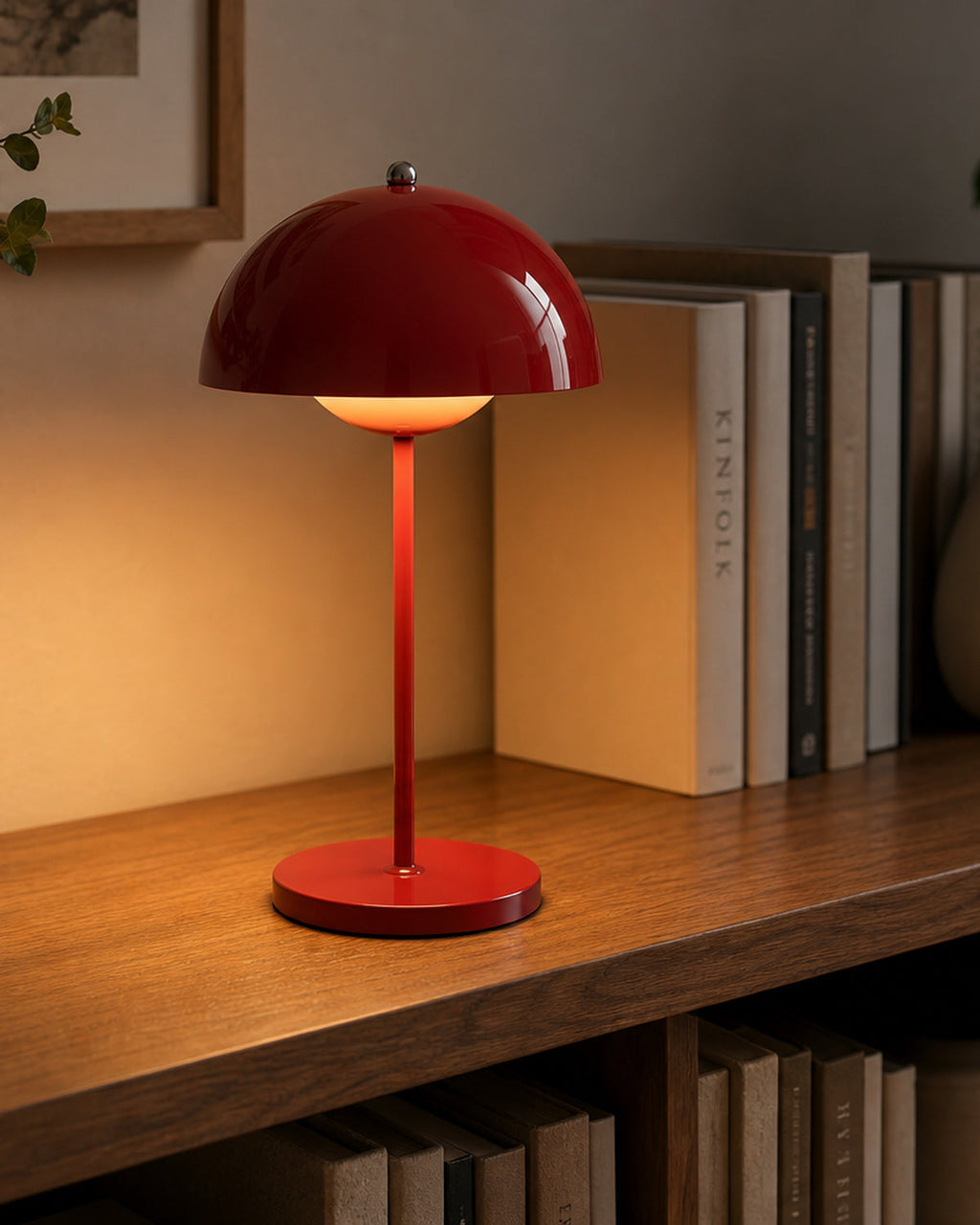 Cozy Haven Cordless Metal Mushroom Table Lamp lifestyle image 3 for Red