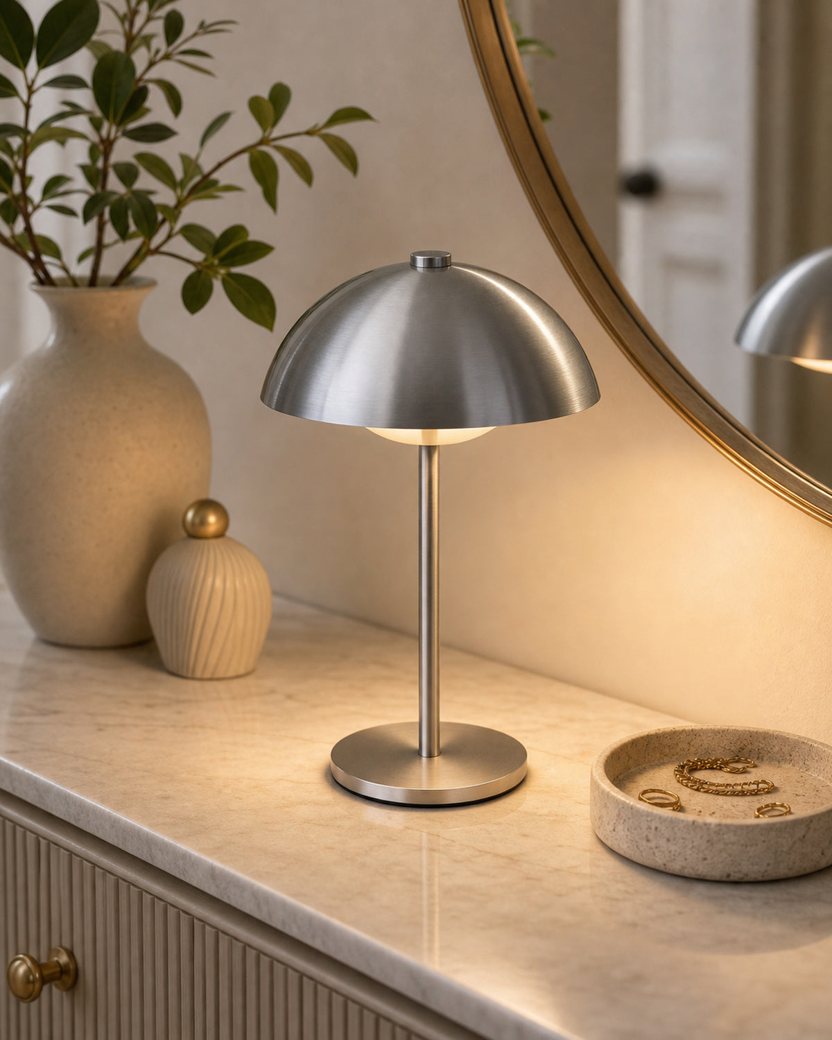 Cozy Haven Cordless Metal Mushroom Table Lamp lifestyle image 4 for Silver