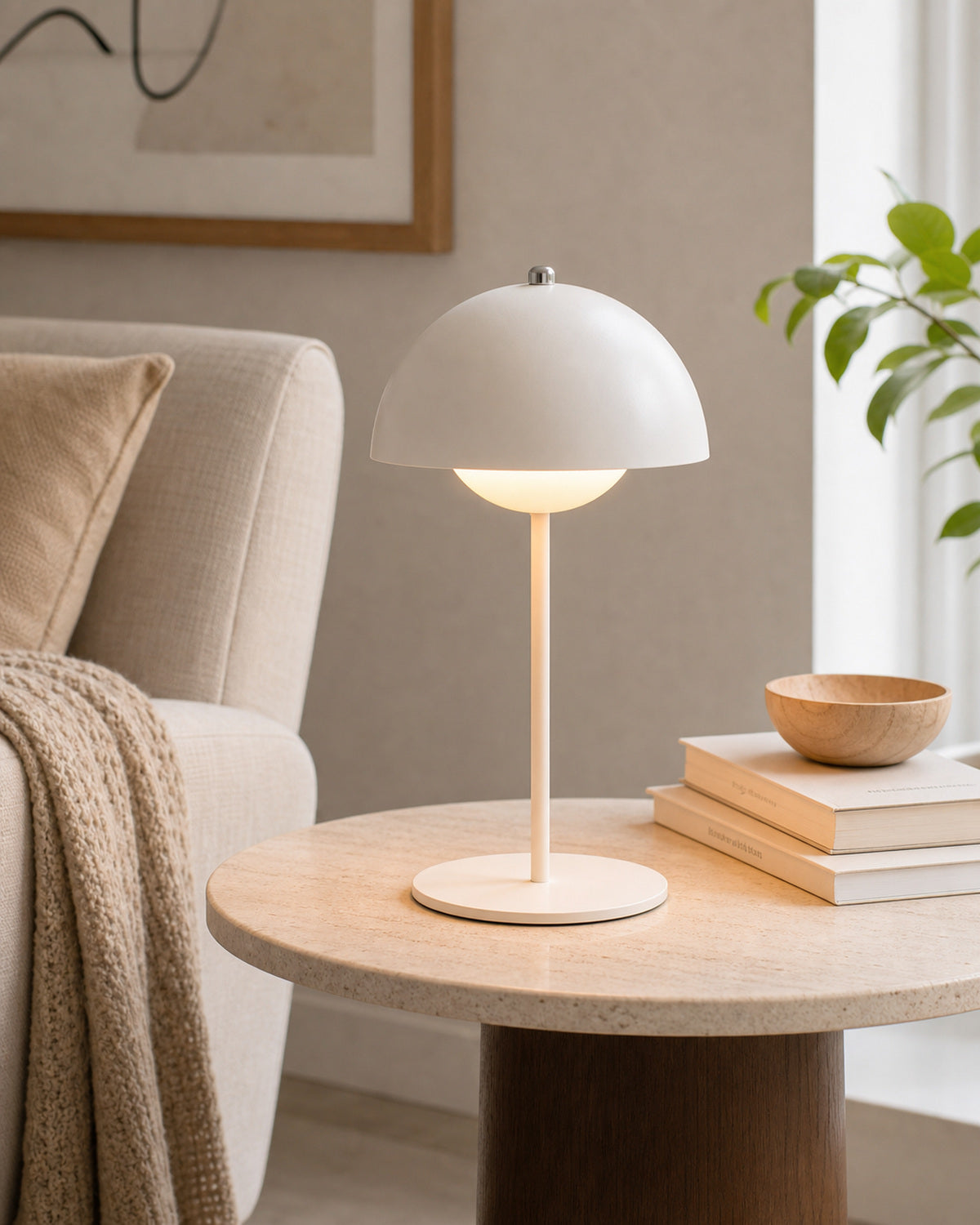 Cozy Haven Cordless Metal Mushroom Table Lamp lifestyle image 2 for White