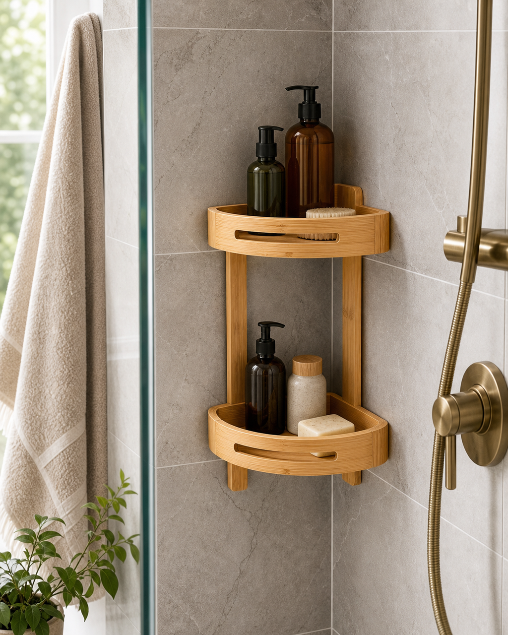 Cozy Haven Corner Bamboo Shower Caddy lifestyle image 2