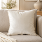 Pom-Pom Velvet Pillow Cover - cream white lifestyle