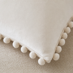Multi-Size Pom-Pom Velvet Pillow Cover - cream white flat seam detail