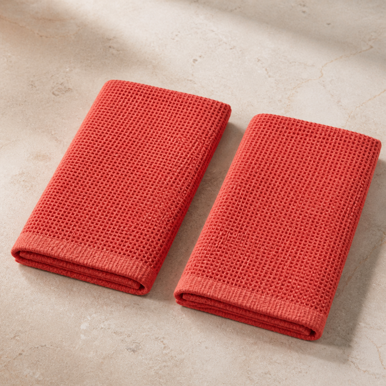 Waffle Stonewashed Cotton Towels - red two hand towels