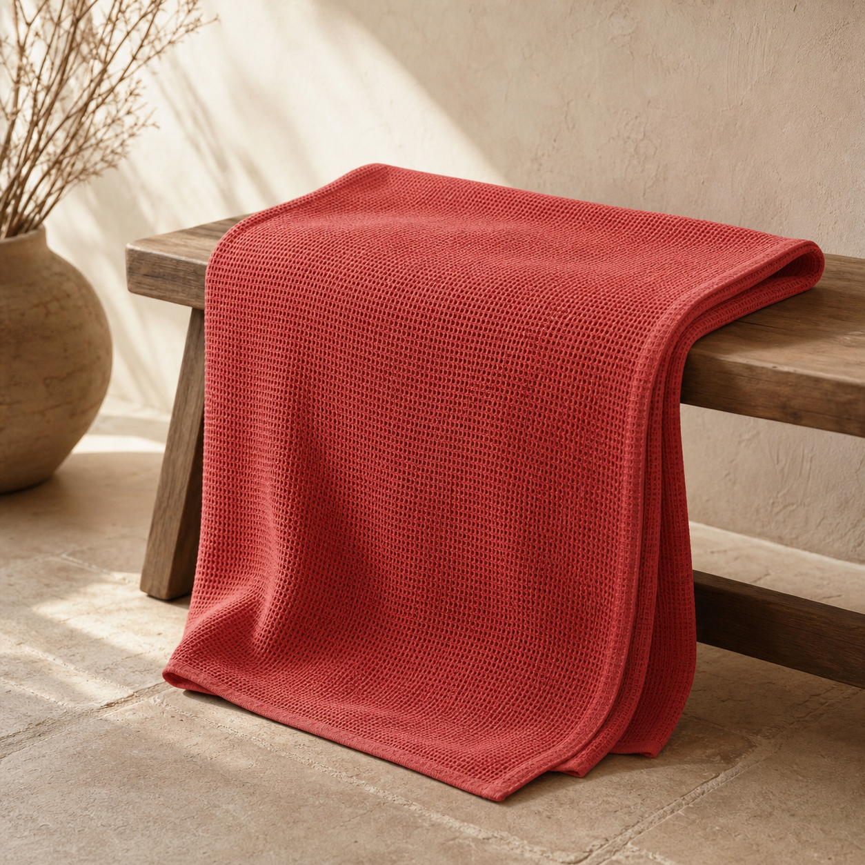 Waffle Stonewashed Cotton Towels - red one bath towel