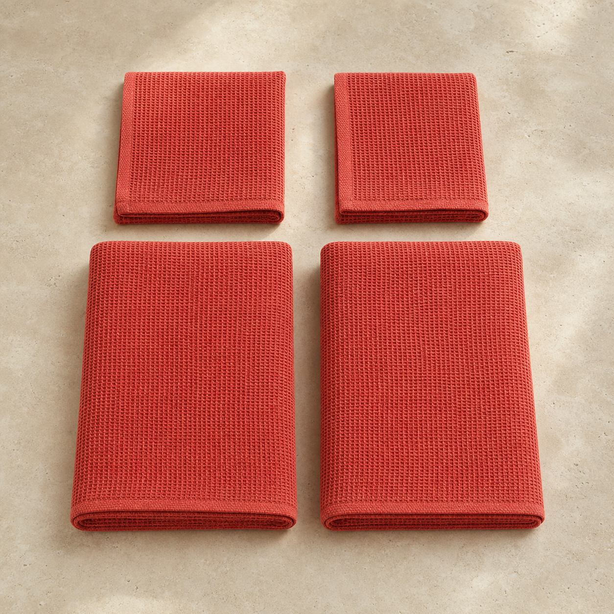 Waffle Stonewashed Cotton Towels - red two hand two bath