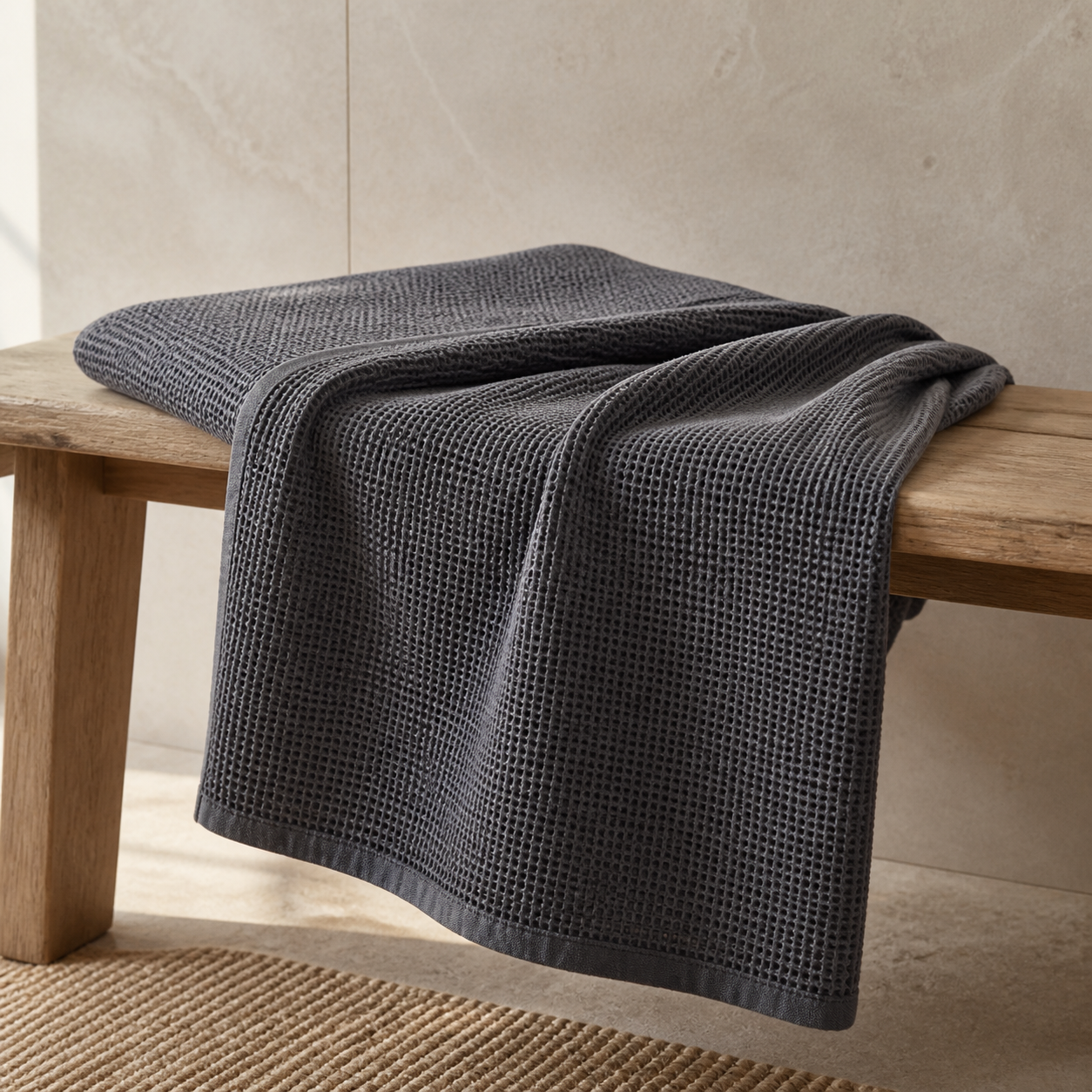 Waffle Stonewashed Cotton Towels - dark gray one bath towel