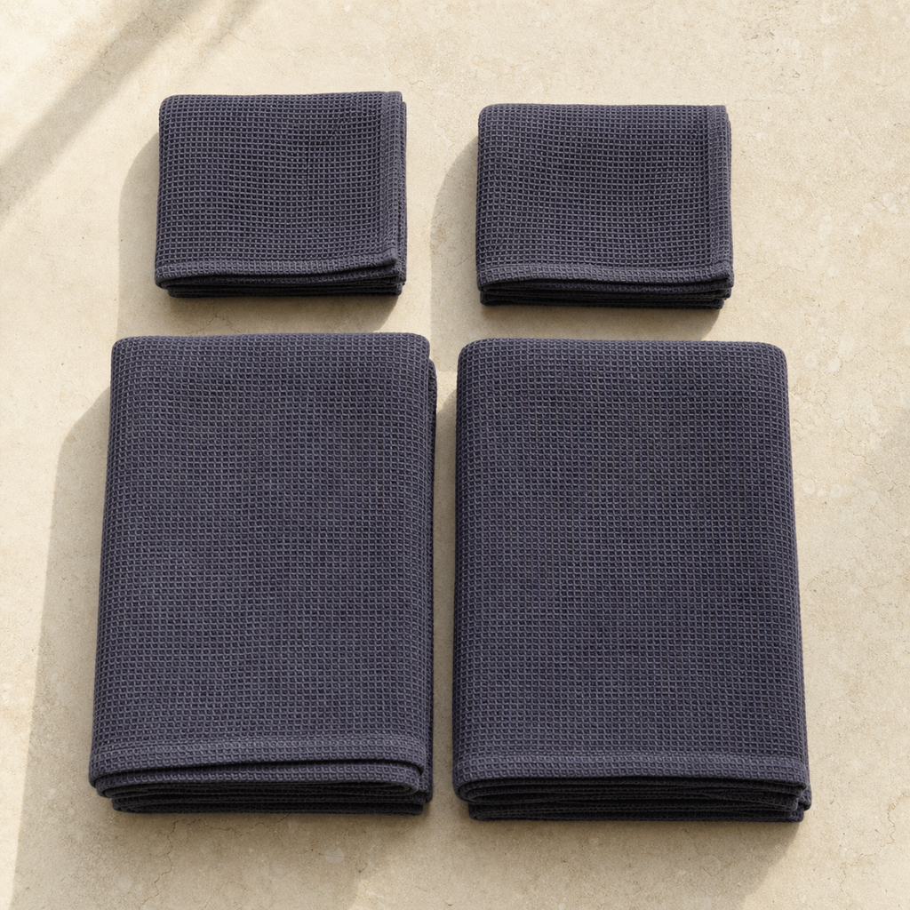 Waffle Stonewashed Cotton Towels - dark gray two hand two bath