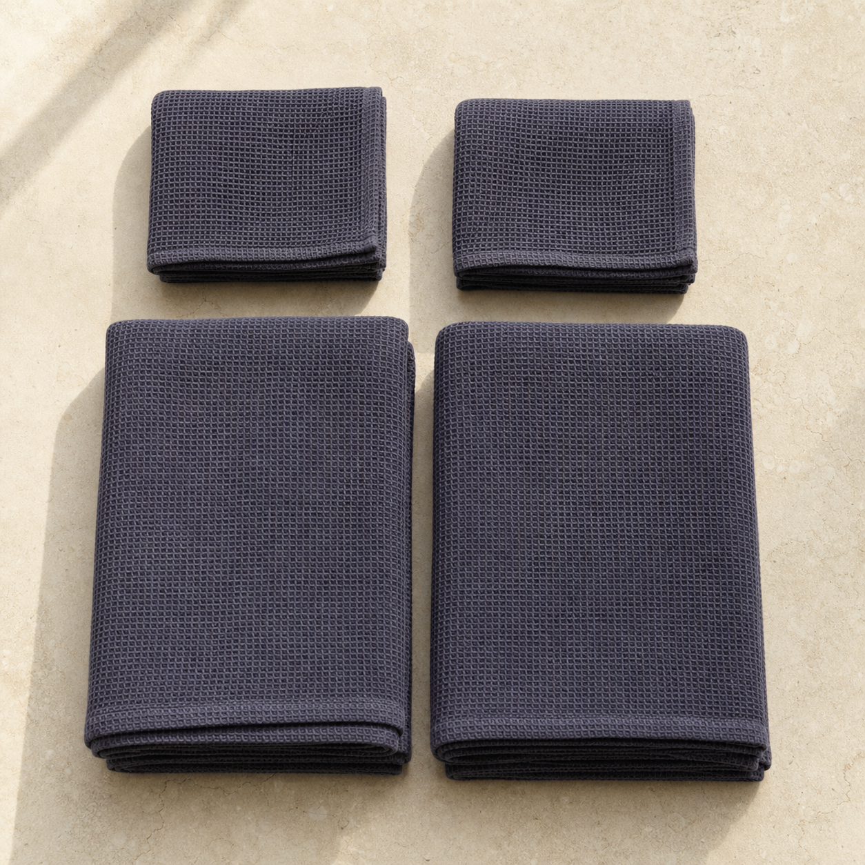 Waffle Stonewashed Cotton Towels - dark gray two hand two bath